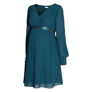 H&M Mama Teal Chiffon Dress with Embellished Belt